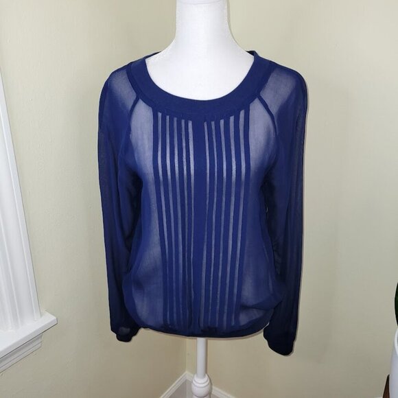 Anthropologie “ONE FINE DAY” Sheer Blue Blouse Round Neck Long Sleeve Size XS - Picture 2 of 14